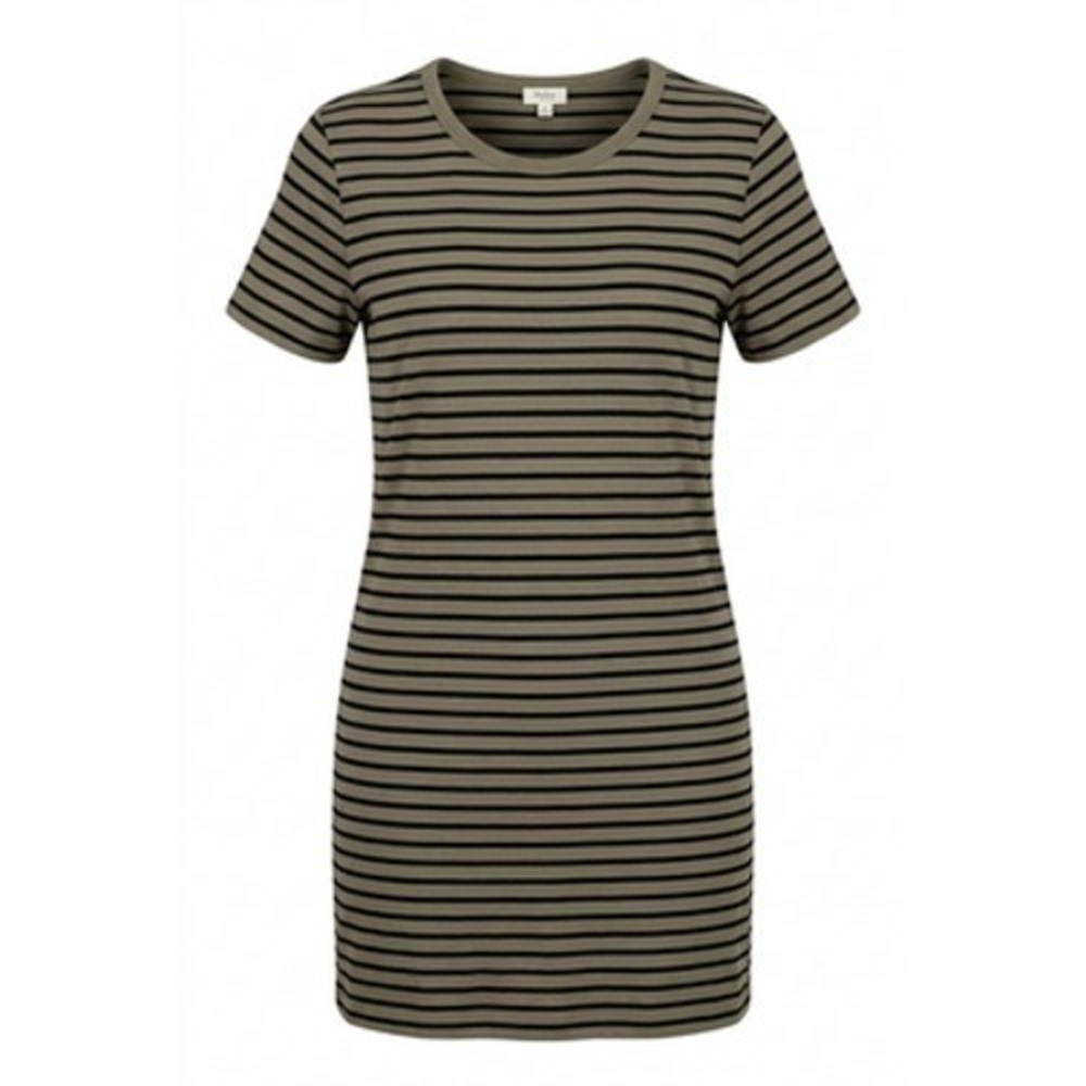 Dylan T-Shirt Dress Women XL Brown Striped Short Sleeve Jersey Lagenlook Beachy